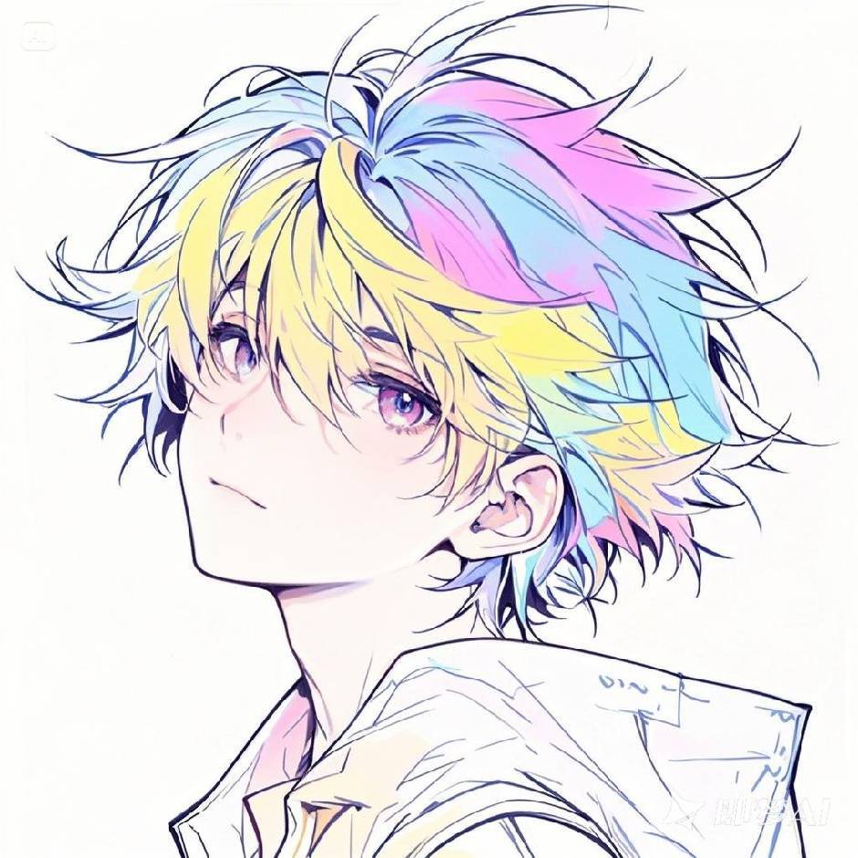 LM K 的头像：淡蓝、淡紫与淡黄色头发的插画人物